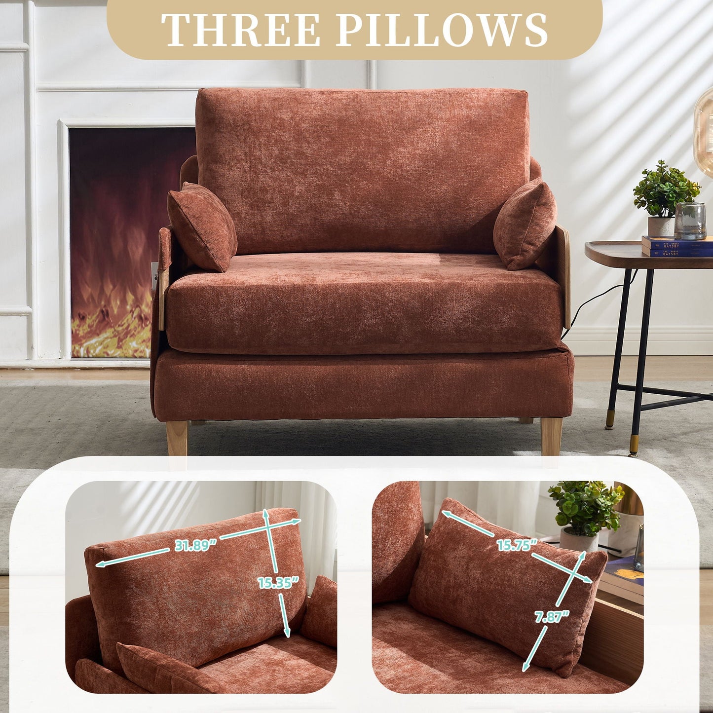 Mid Century Modern Foldable Sofa Bed, 3 In 1 Convertible Sleeper With 3 Pillows