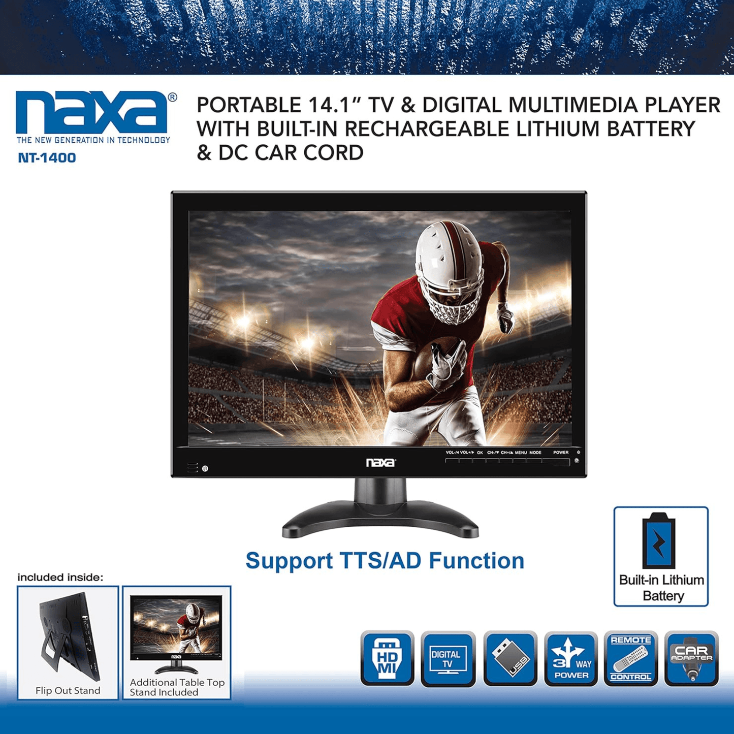 Naxa 14" 12 Volt AC/DC Portable Television - Refurbished