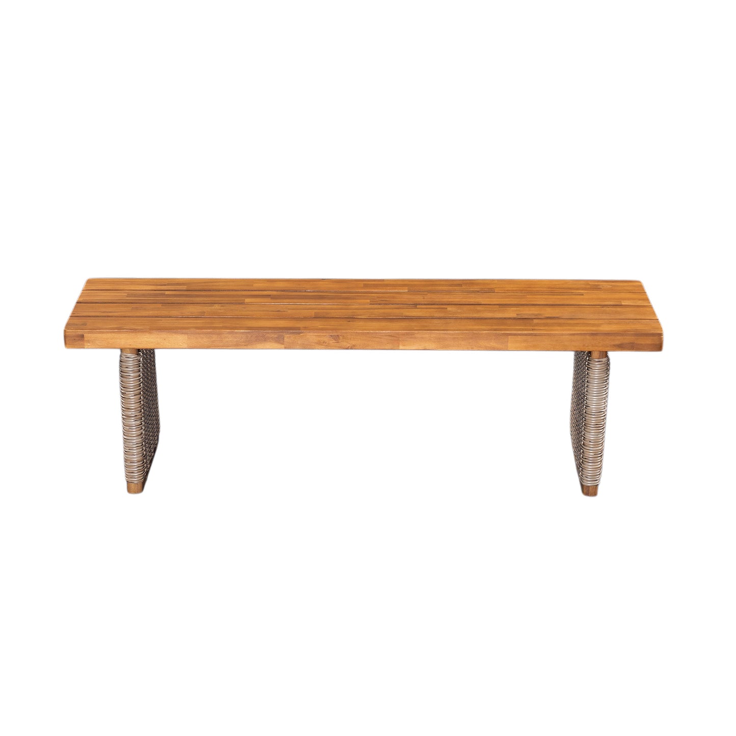 Outdoor Acacia Wood Bench Set of 2 with Teak Finish