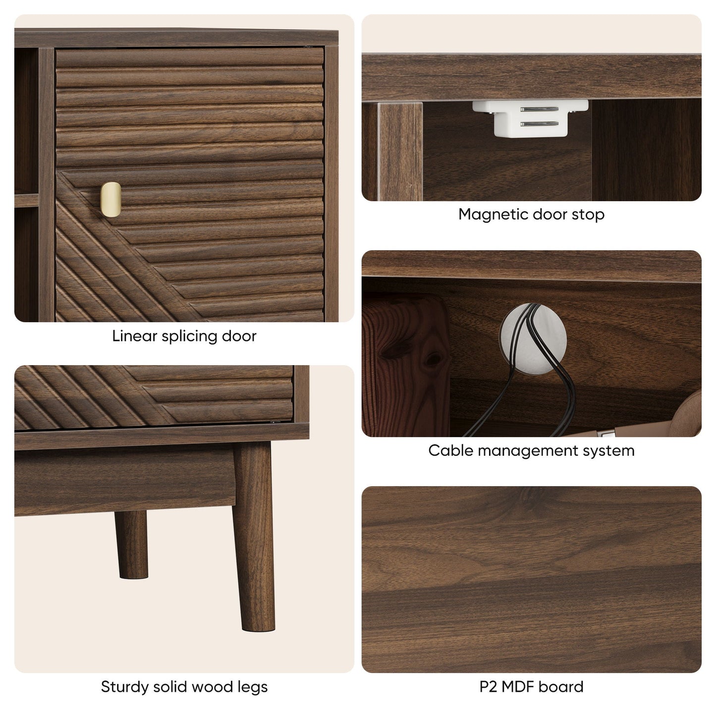 TV Stand, Entertainment Center With Storage, Media Console Table For Living Room - Walnut