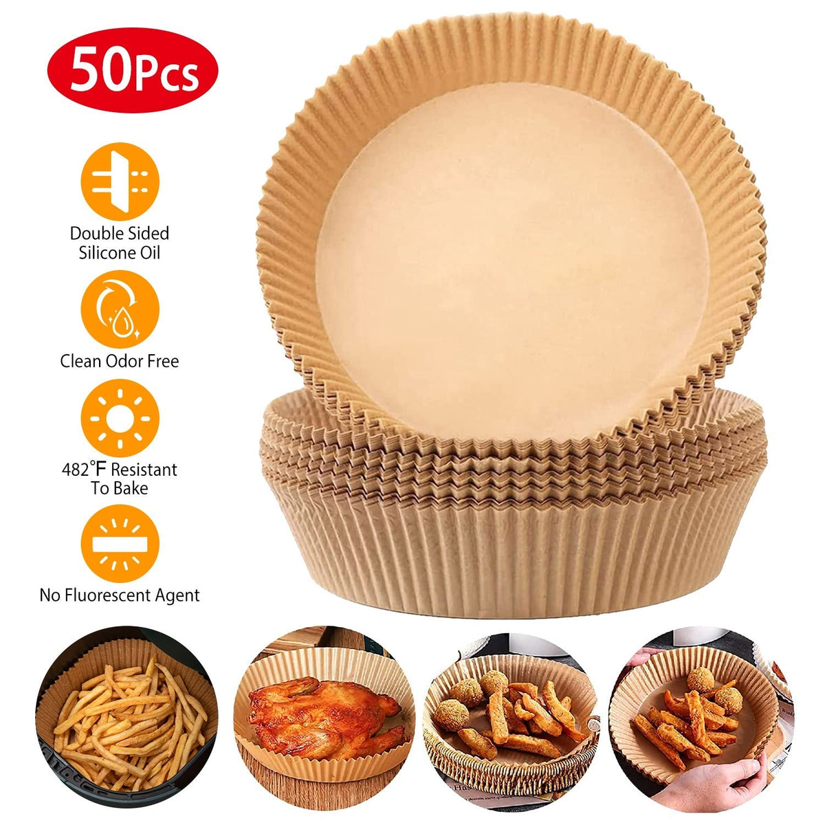 50Pcs Disposable Air Fryer Paper Liner Waterproof Non-Stick Oil-proof Parchment Paper Cooking Baking Paper  6.29in