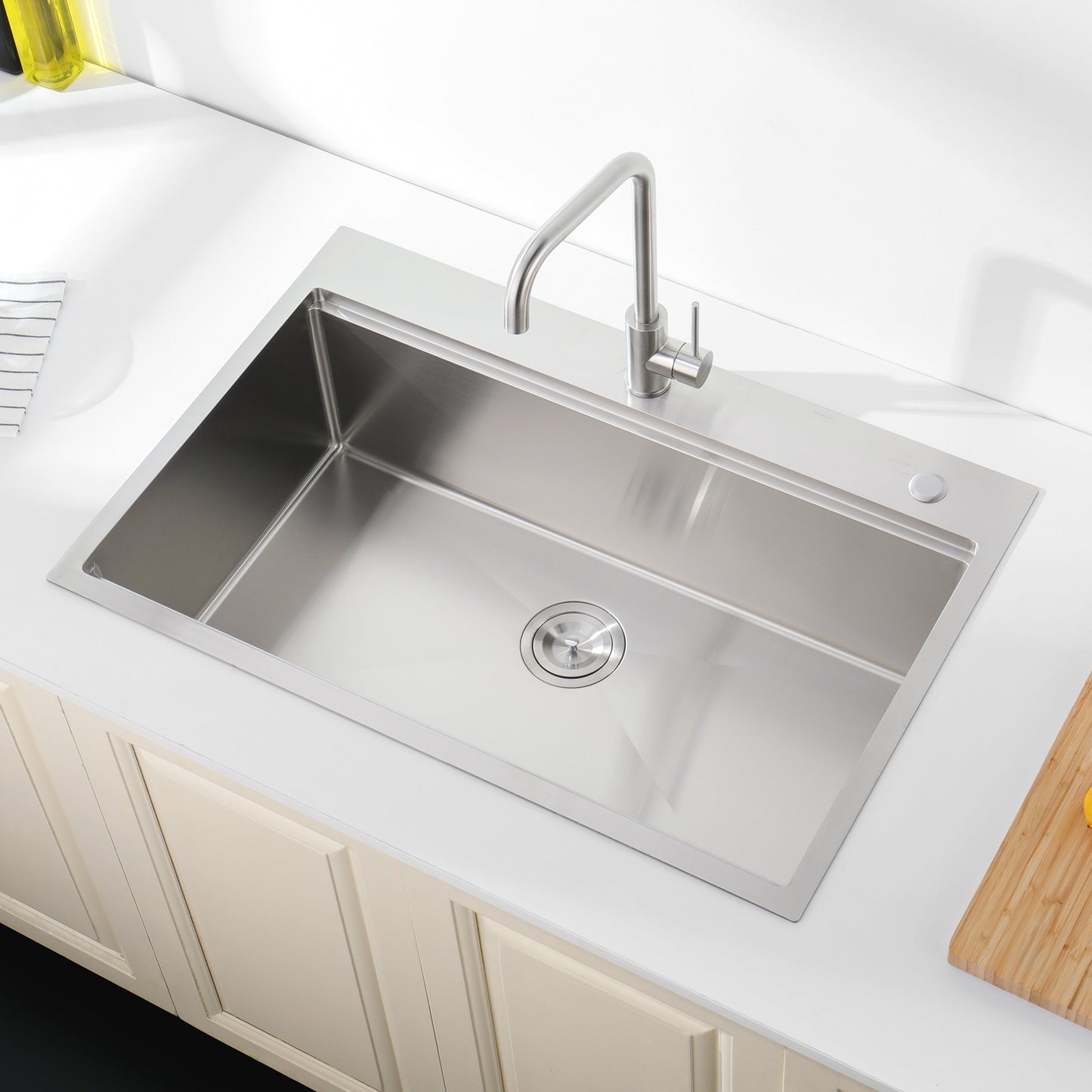 Stainless Steel Kitchen Sink, 36"x22" Single Bowl, Overmount, Brushed