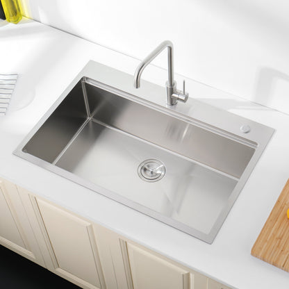 Stainless Steel Kitchen Sink, 36"x22" Single Bowl, Overmount, Brushed