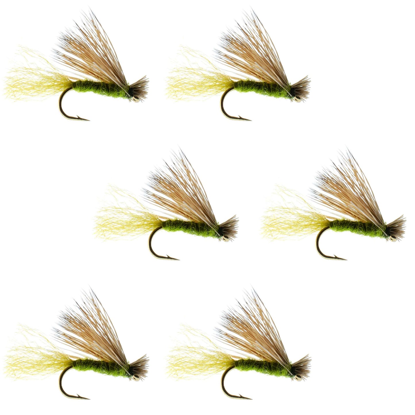 Barbless Olive X Caddis Emerging Caddis Adult Fly - 6 Flies Size 16