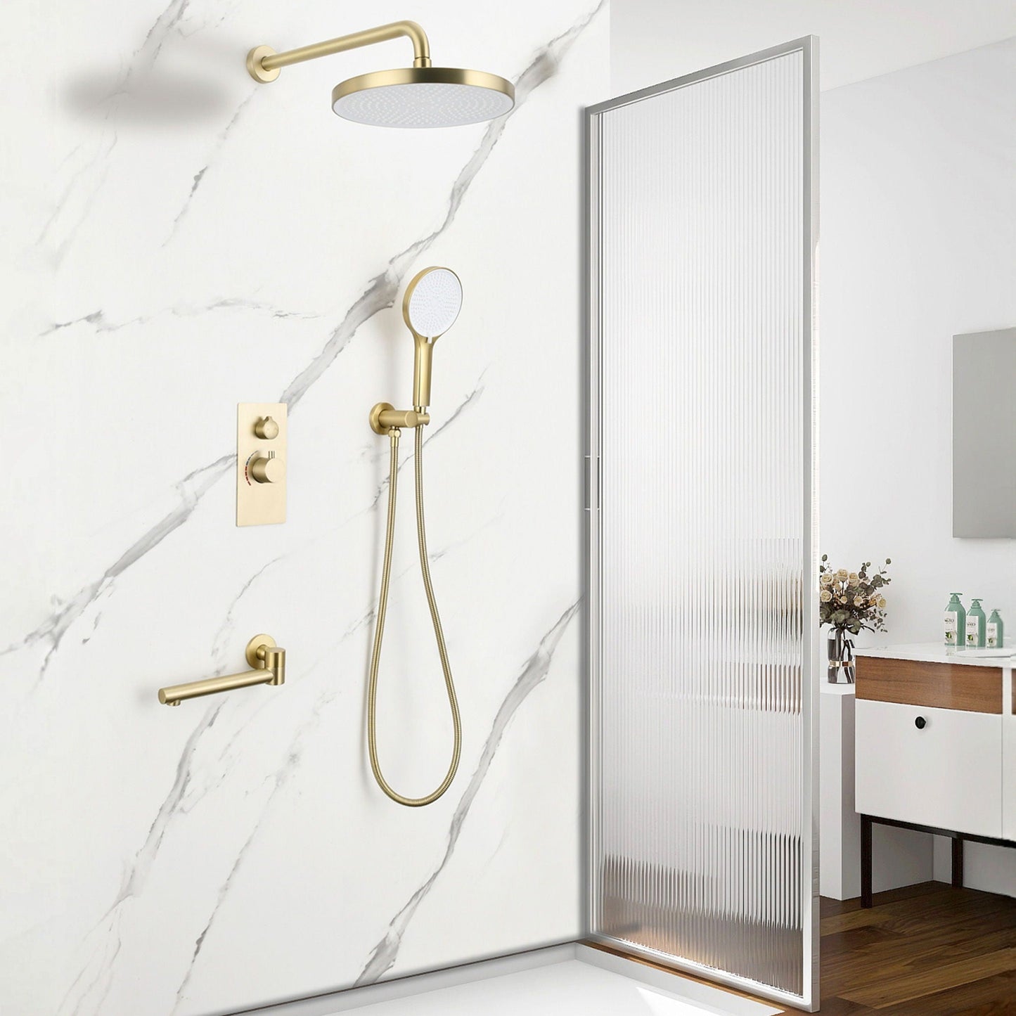 10" Shower System Set With Control Valve And Overhead Shower