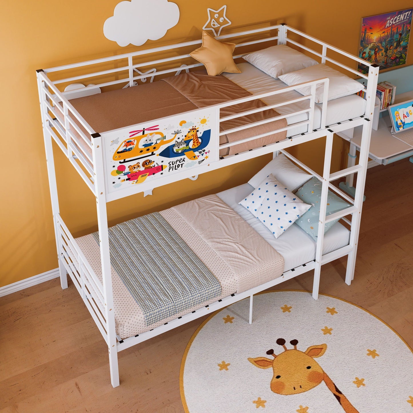 Bunk Bed, Convertible To 2 Separate Twin Size Beds With Full Length Guardrail & Ladder, No Box Spring Needed - White