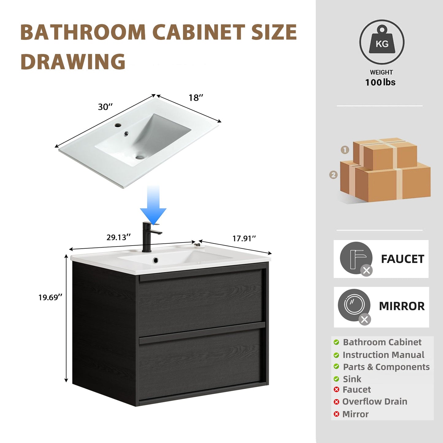 30 Inch Bathroom Vanity Cabinet With Ceramic Sink