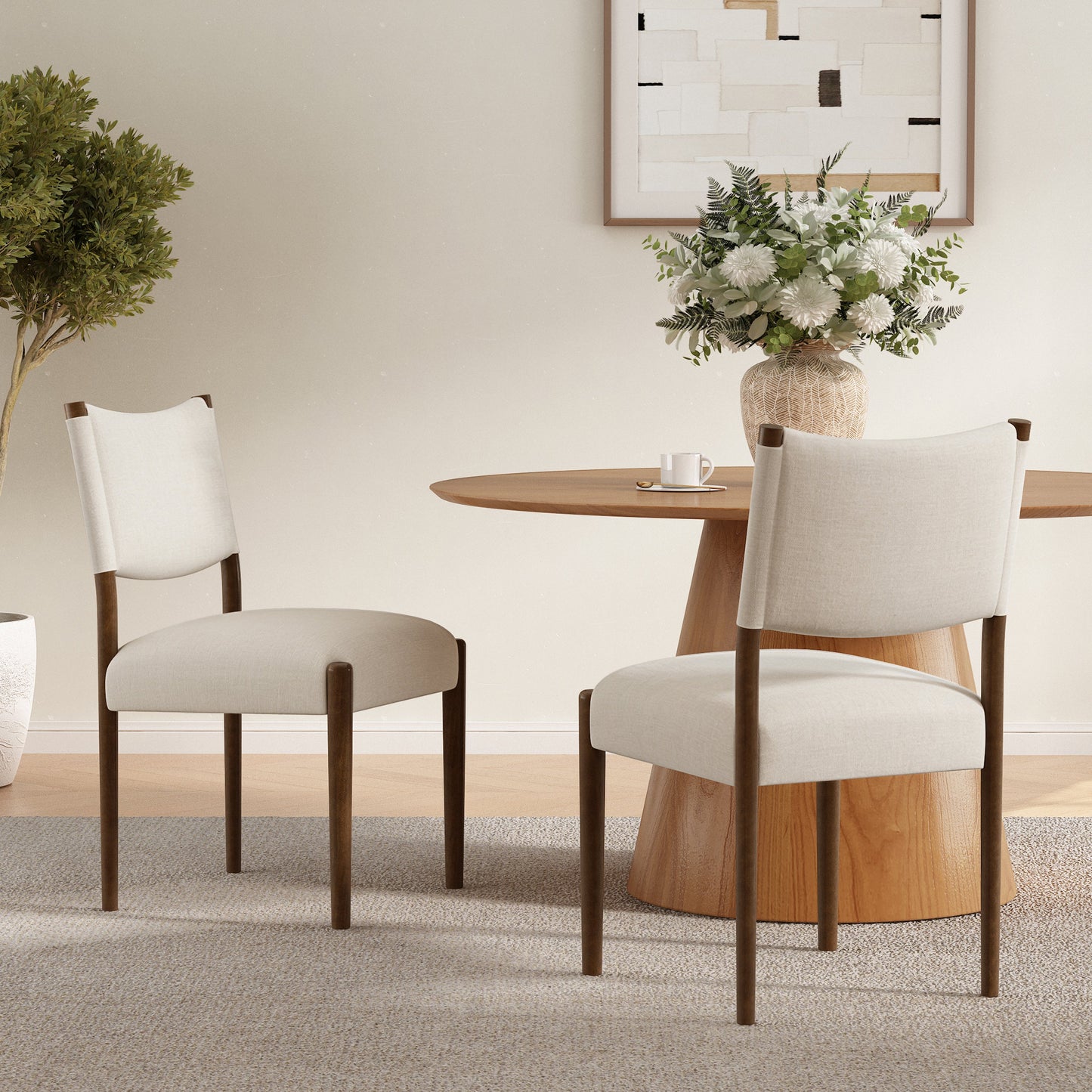Modern Dining Chair with Thick Seat Cushion and Solid Wood Legs, Set of 2