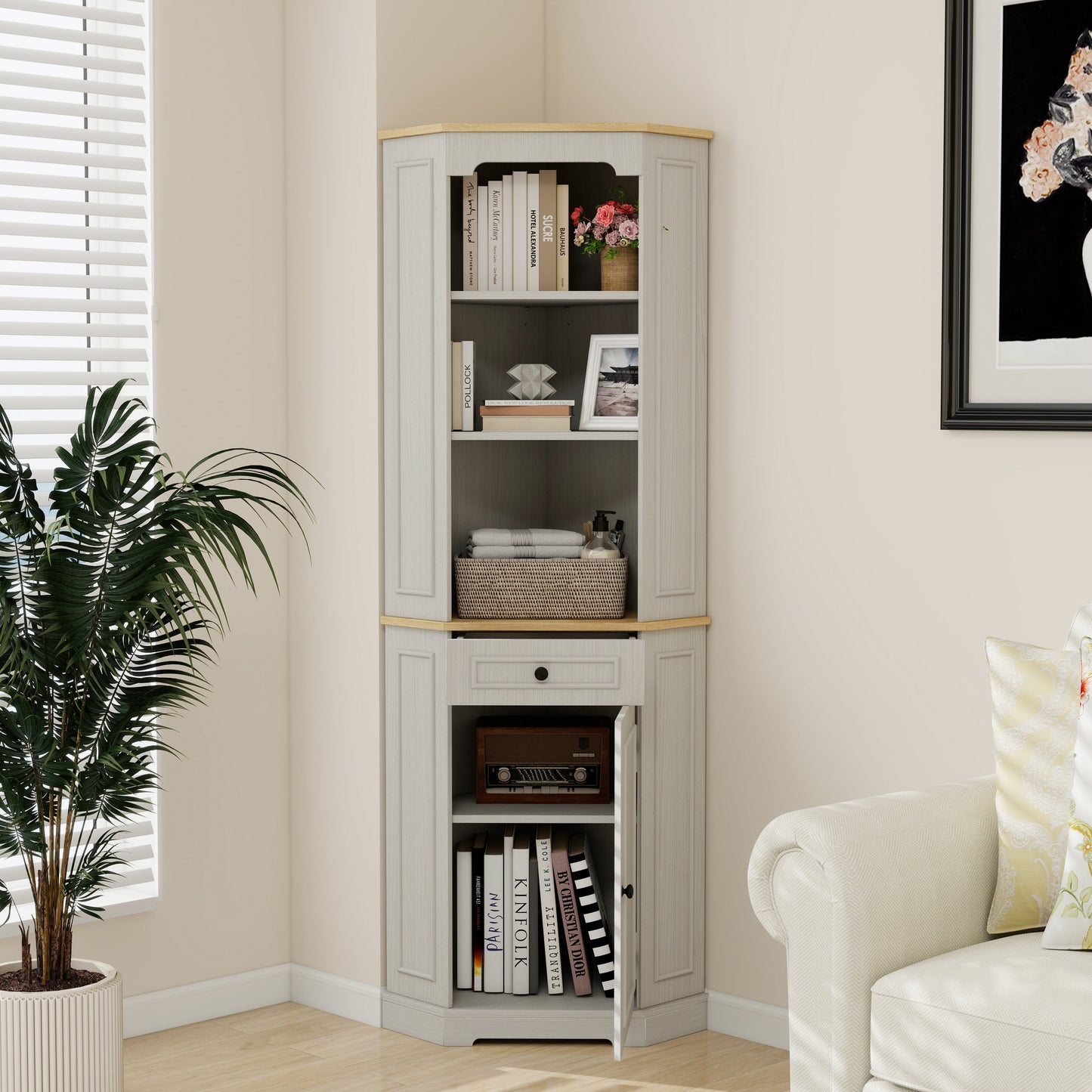 68" Tall Corner Cabinet with Door, Drawer, and Adjustable Shelf