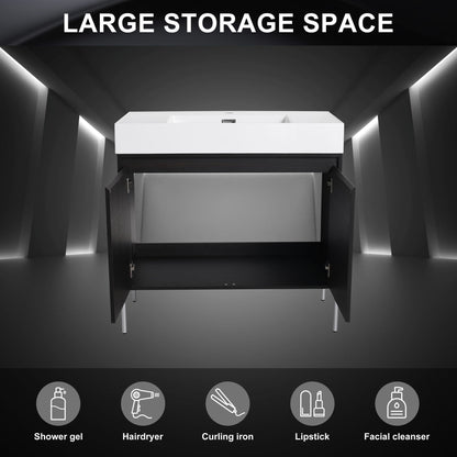Freestanding Bathroom Vanity With Resin Sink And Storage Cabinet