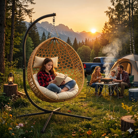 Folding PE Rattan Hanging Egg Chair with Stand