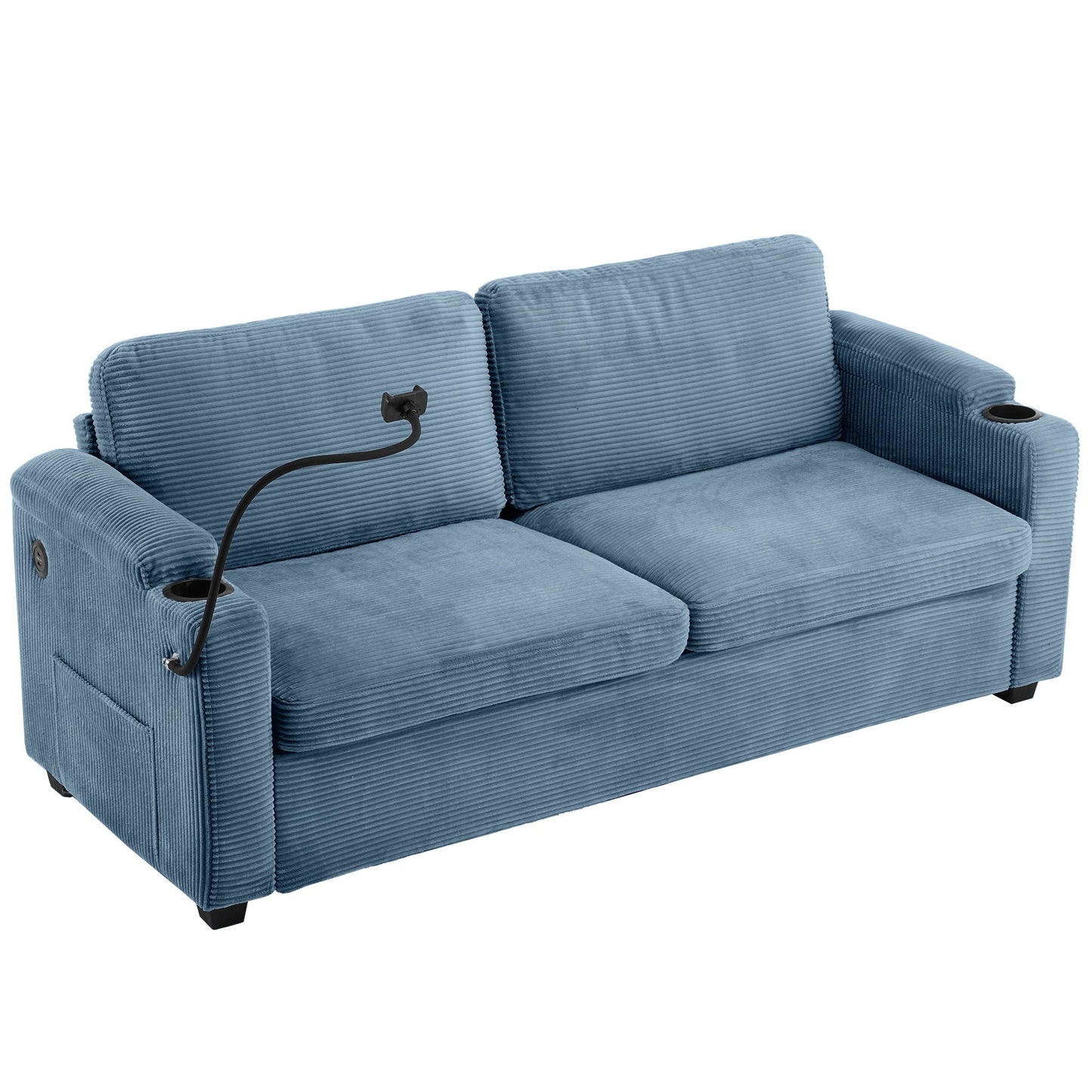 Sleeper Sofa Loveseat Sofa With Full Size Mattress, 2 USB Ports, 2 Cup Holders, 2 Side Pockets And Phone Holder