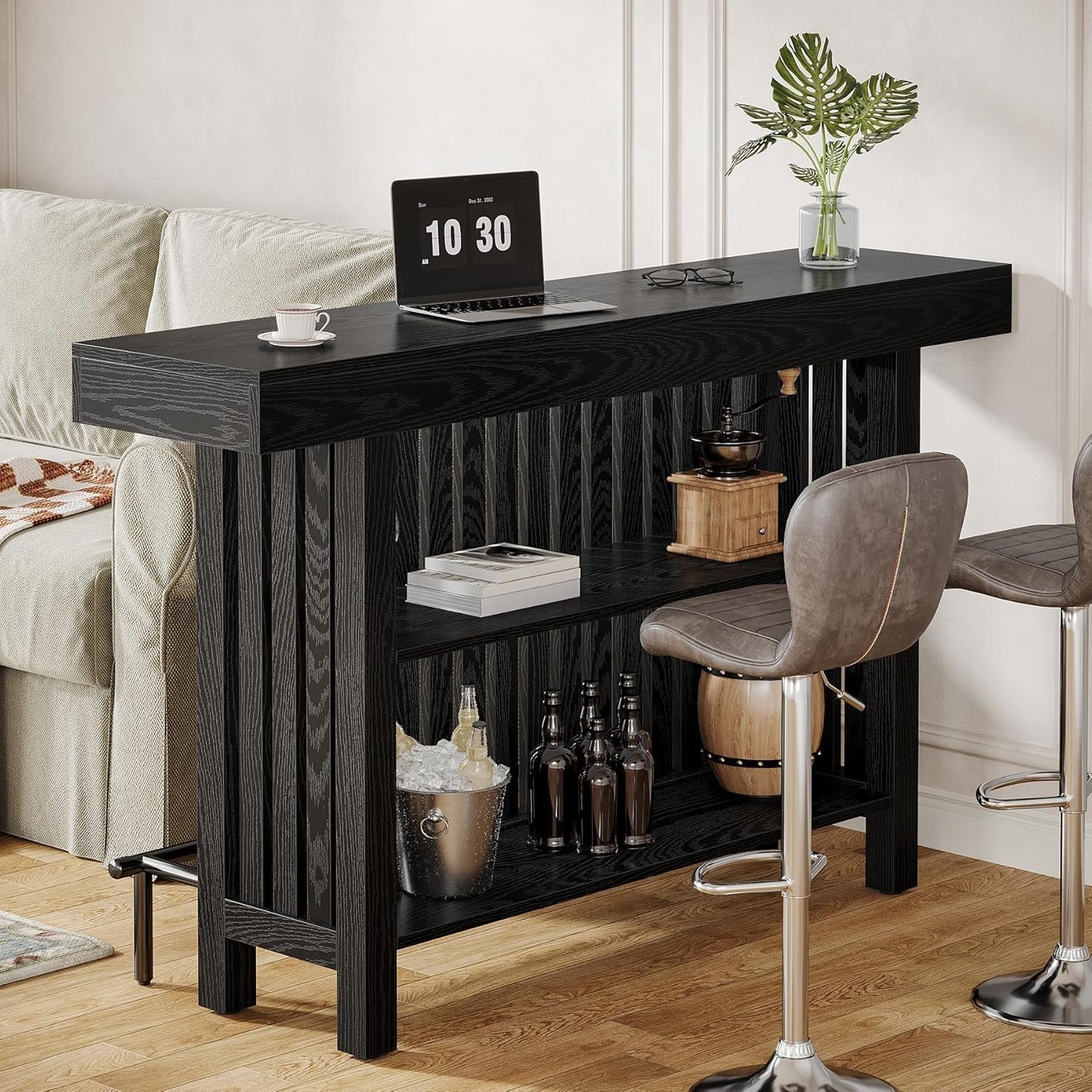 2 Tier Mini Bar Table For Kitchen - Black