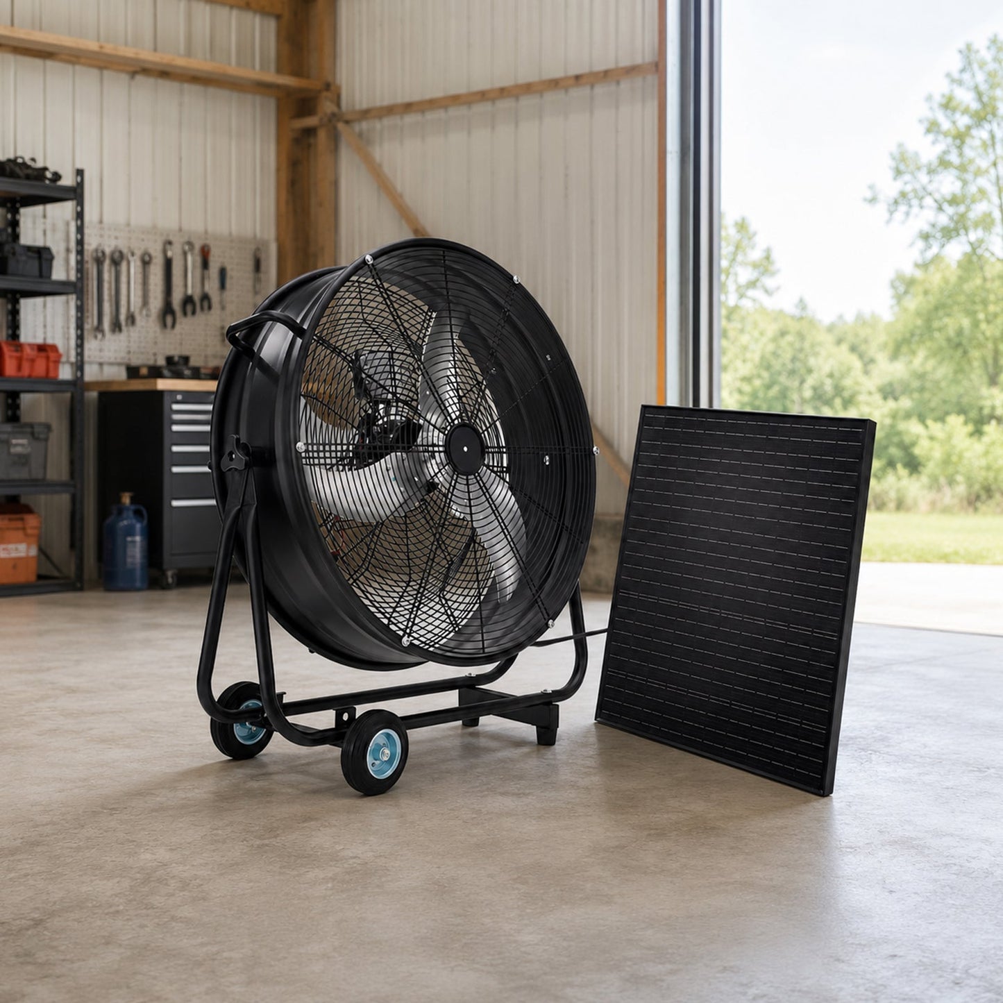 30" Wheeled Solar Fan with 140W Adjustable Monocrystalline Solar Panel