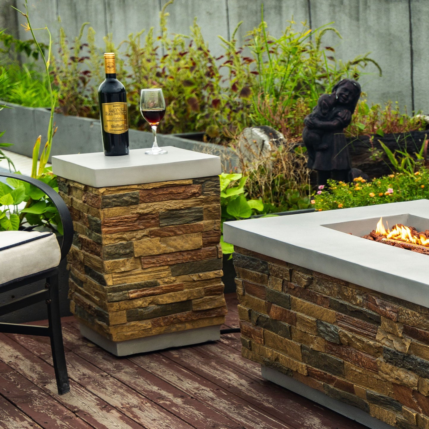 Outdoor Propane Tank Holder Fire Pit Cover Side Table - Sandstone