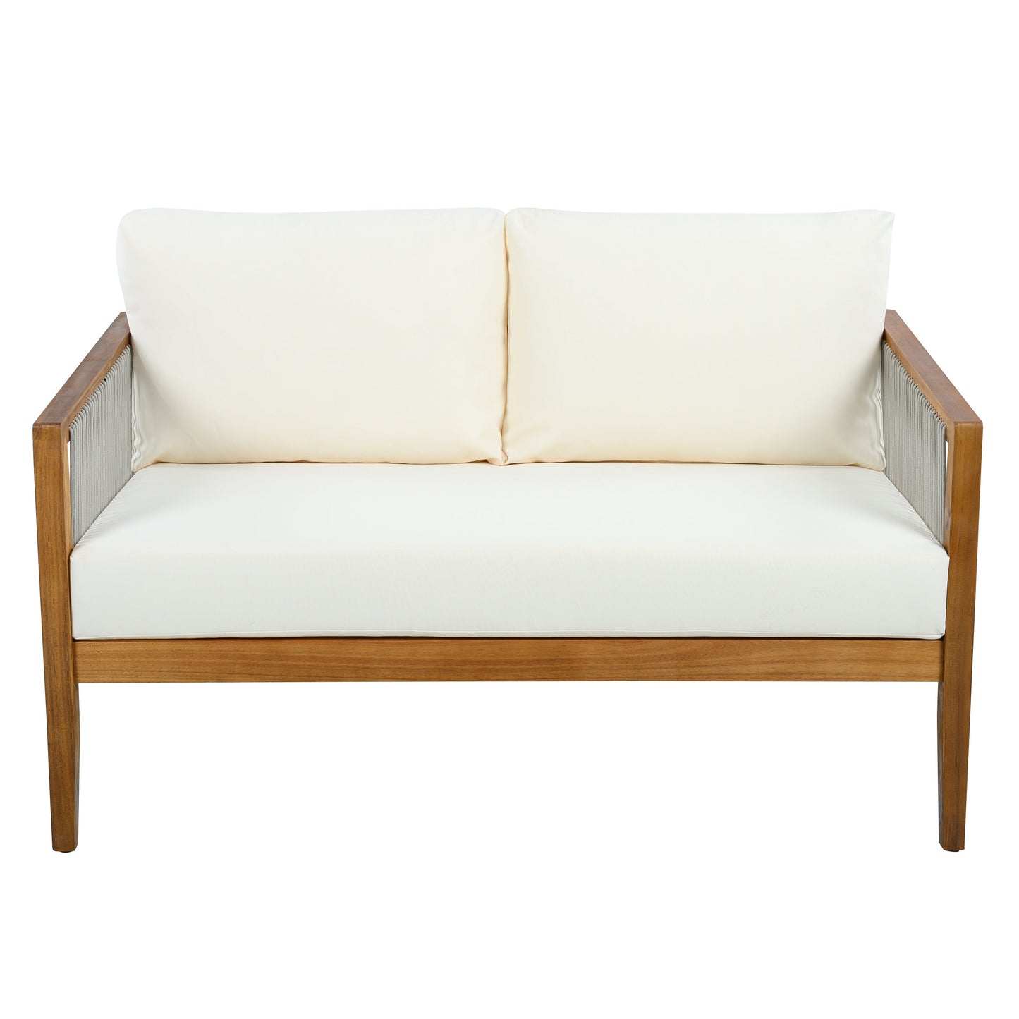 Outdoor 4-Piece Sofa Set, Acacia Wood Frame with Rope Detail, Water-Repellent