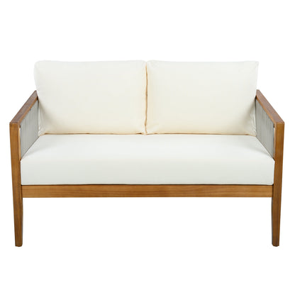Outdoor 4-Piece Sofa Set, Acacia Wood Frame with Rope Detail, Water-Repellent