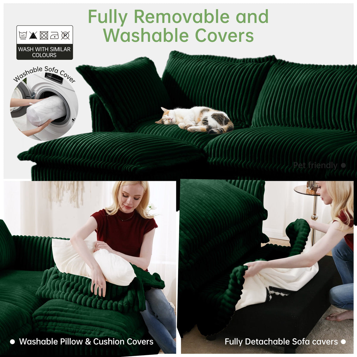 Living Room Sofa Slipcovered Sofa with 3 Ottomans