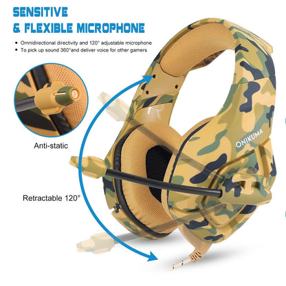 Gaming Headsets Noise Isolation Volume Adjustment Stereo Earmuffs w/ Microphone 3.5mm Plug Adapter 7.4ft Cord Over-ear Headphones for Game Lovers