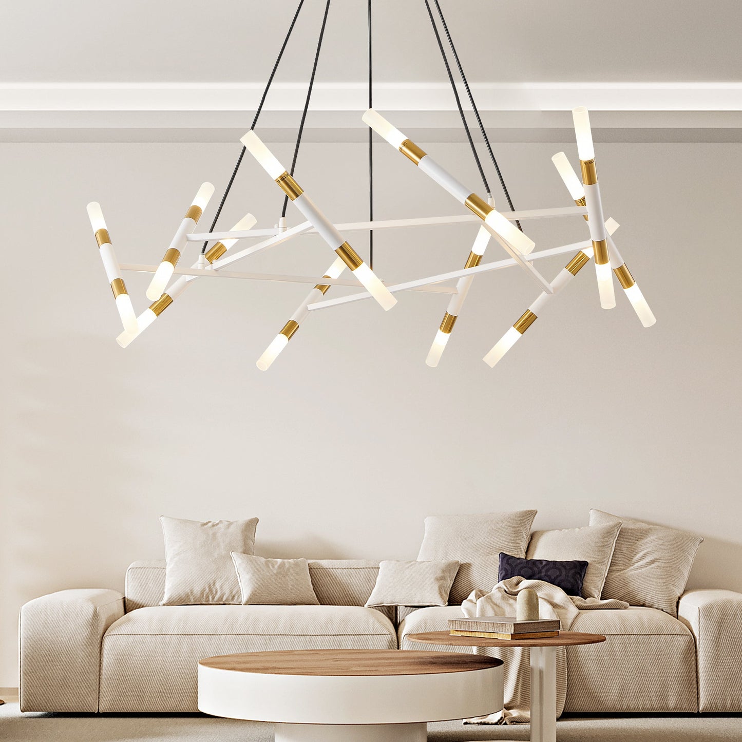 41" White & Golden Modern Chandelier Light Fixture