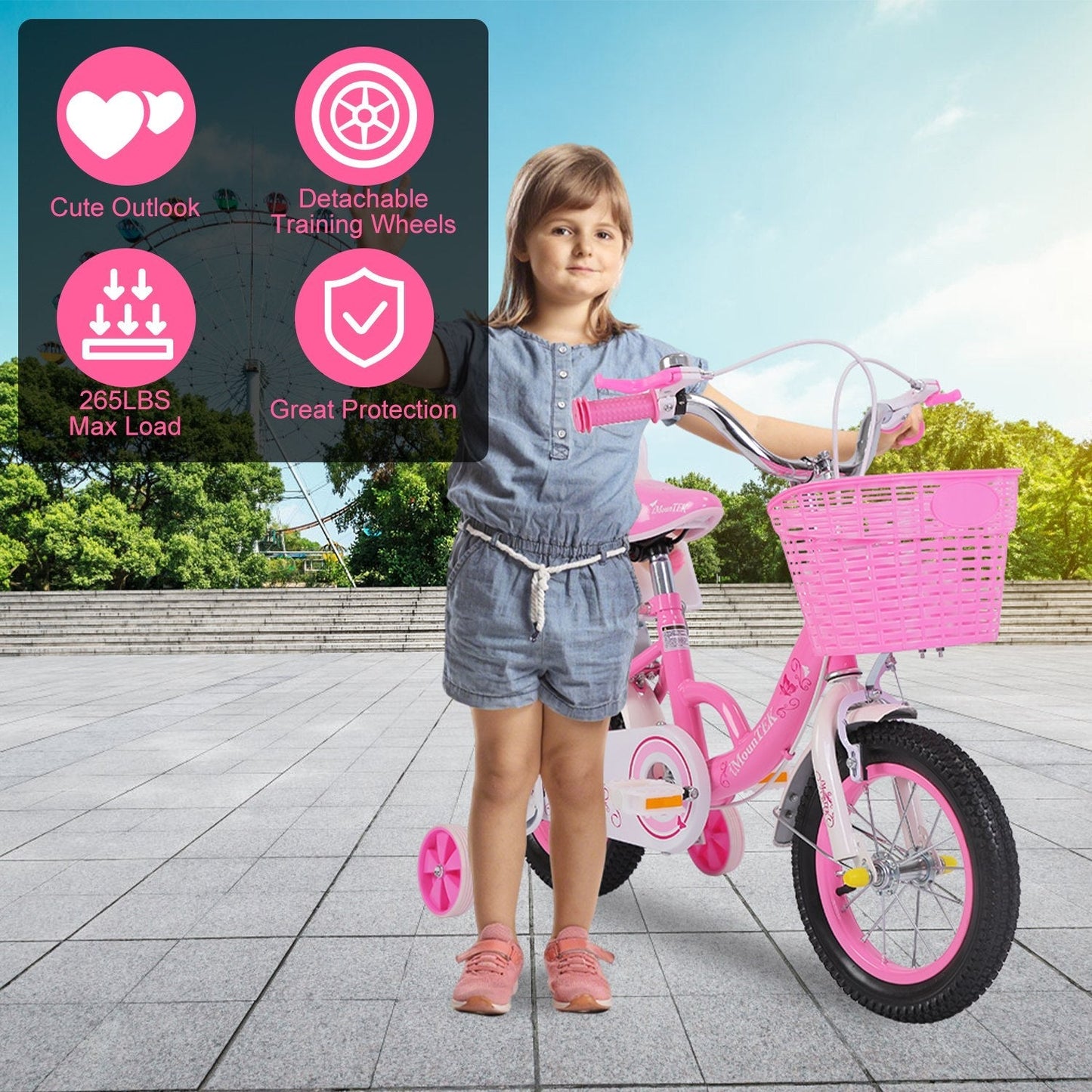 16in Carbon Steel Kid Bike with Backpack Streamers Helmet Detachable Training Wheels
