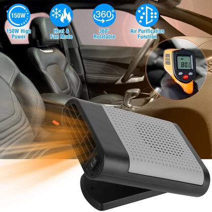 12V 150W Portable Car Heater Heating Fan 2 In 1 Defroster Defogger Demister Windshield Heater Automotive Cooling Fan with Air Purification 360¡ Rotati