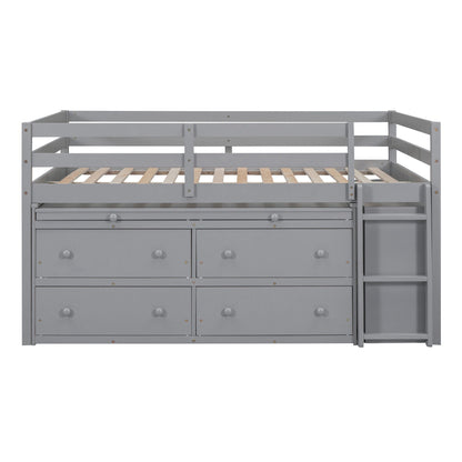 Loft Bed With Retractable Writing Desk And 4 Drawers, With Lateral Portable Desk And Shelves