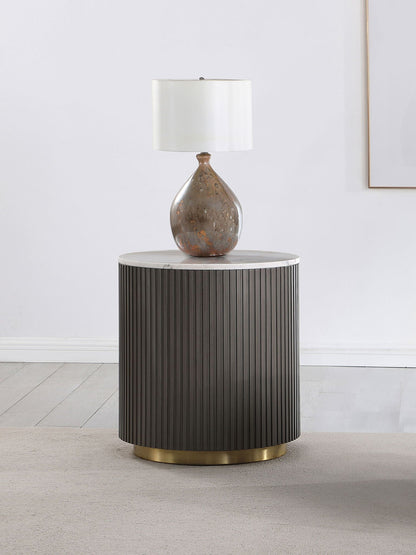 Jason Round White Marble Top Side End Table Charcoal