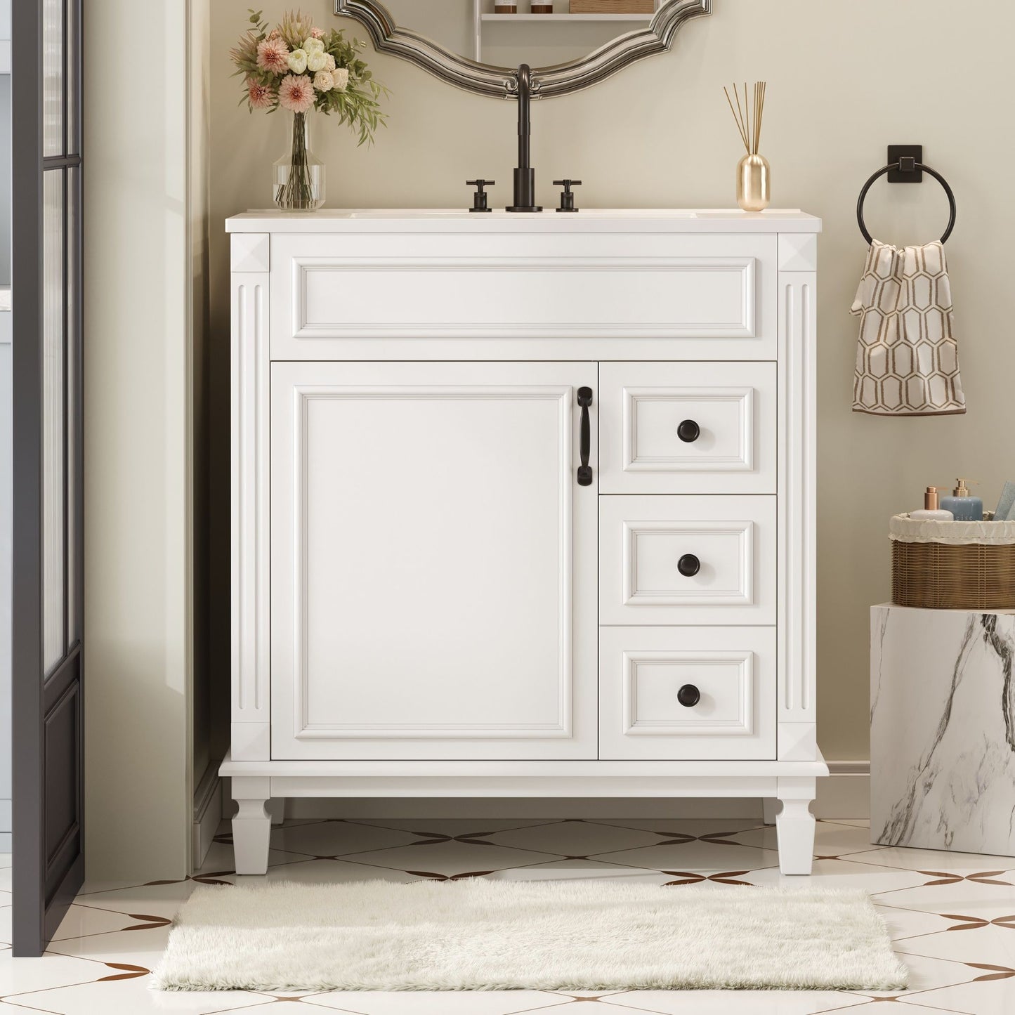 Bathroom Vanity With Sink, Cabinet With 2 Drawers And Adjustable Shelf