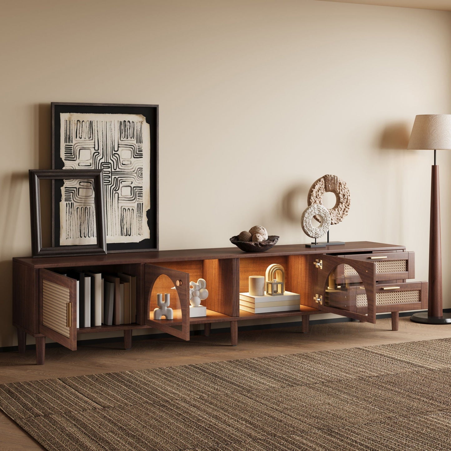 TV Stand For TVs Up To 90", Media Console With App Controlled LED Lights, 2 Drawers & Door Storage - Dark Brown