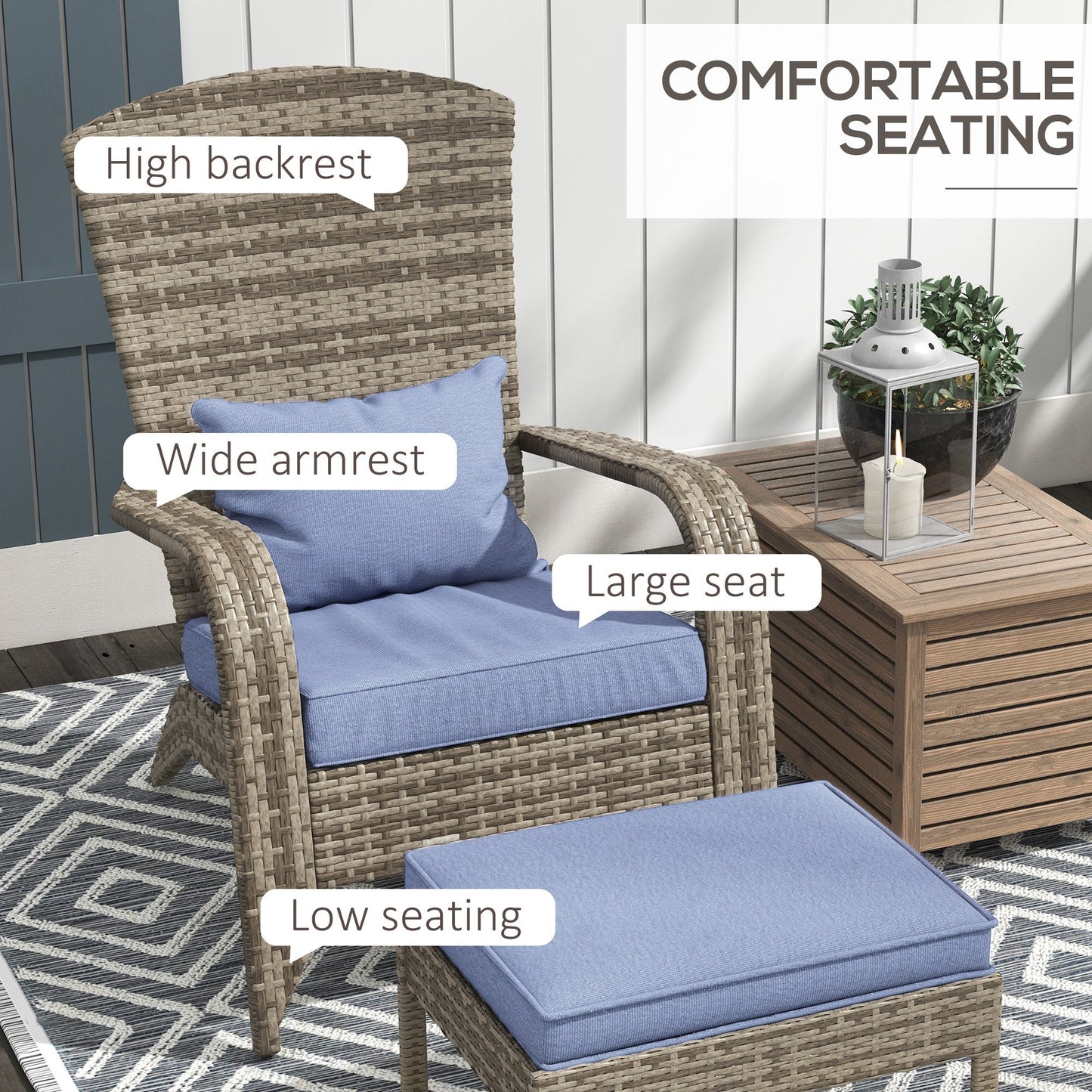 Wicker Adirondack Chair with Ottoman