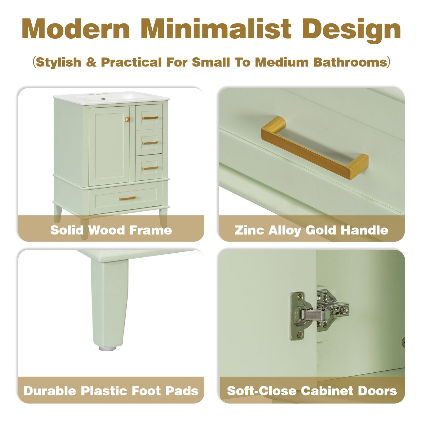 Bathroom Vanity, Modern Bathroom Cabinet With Sink Combo Set, Bathroom Storage Cabinet With A Soft Closing Door And 3 Drawers, Solid Wood Frame