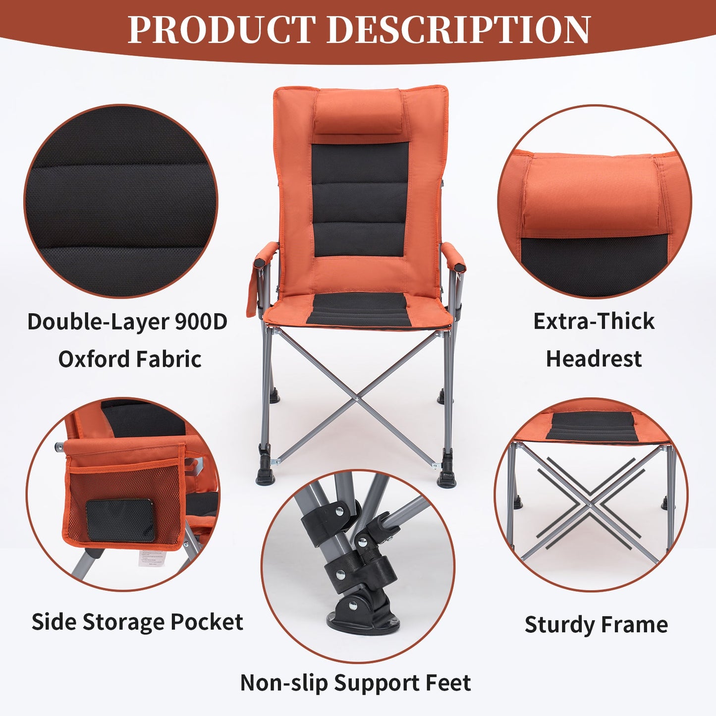 5-Position Adjustable Reclining Camping Chair
