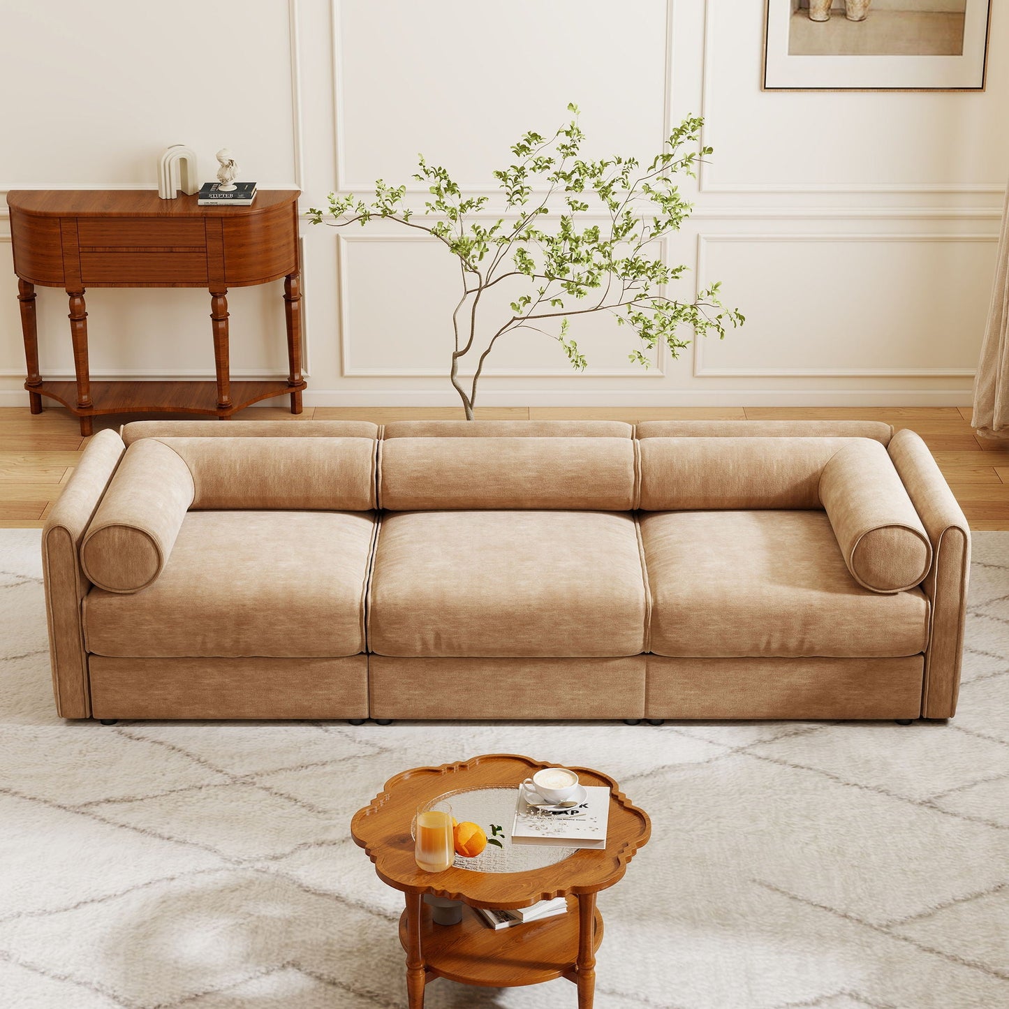 Stylish Sofa With Storage Seat And Cylindrical Backrest