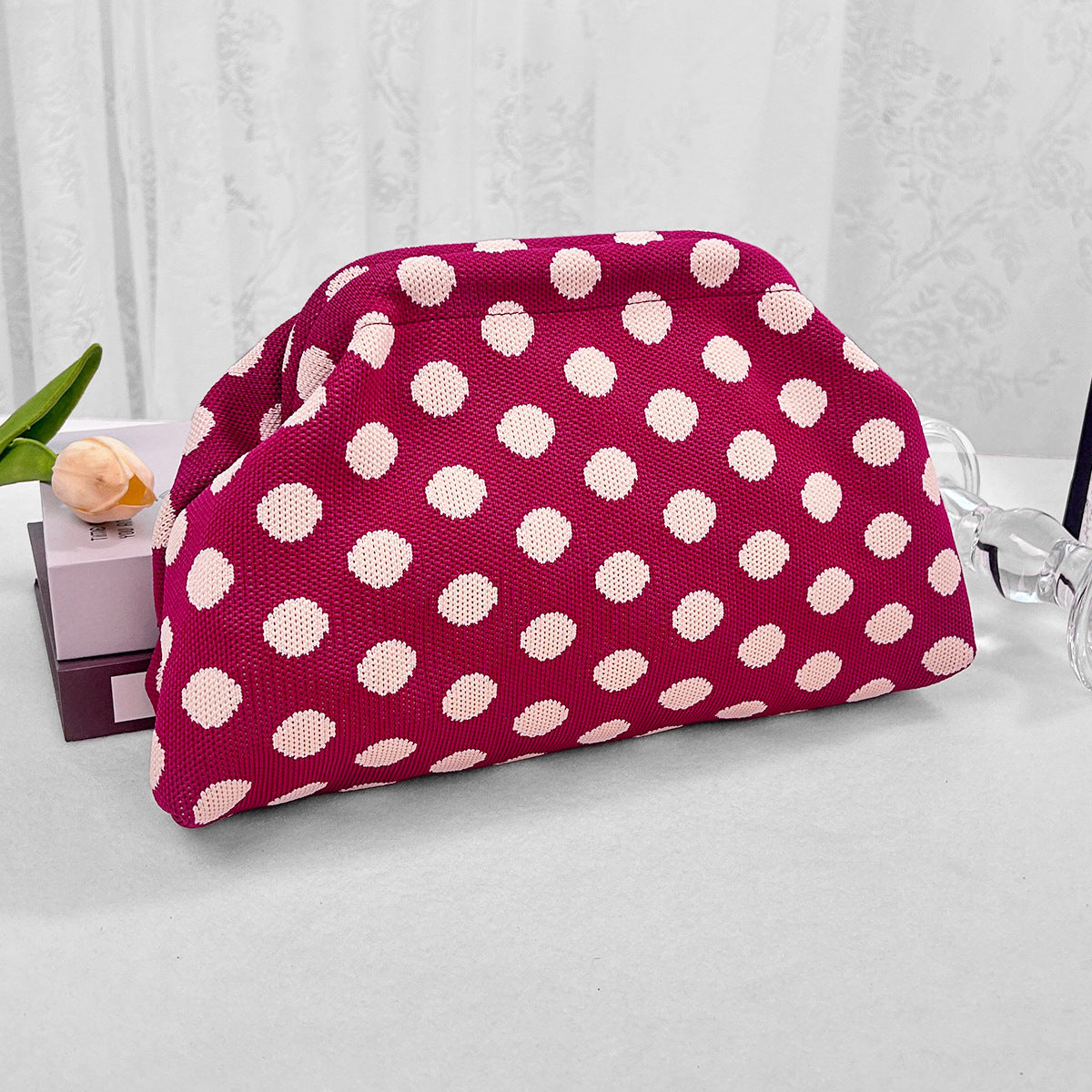 Womens Knitted Bag Striped Clutch