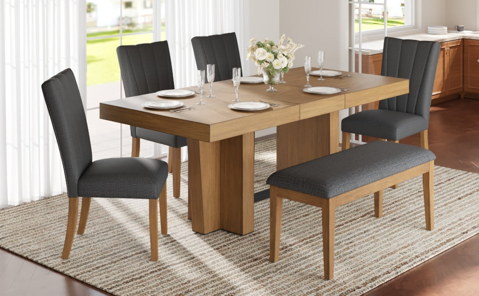 TOPMAX Farmhouse Extendable Wood Dining Table Set for 6