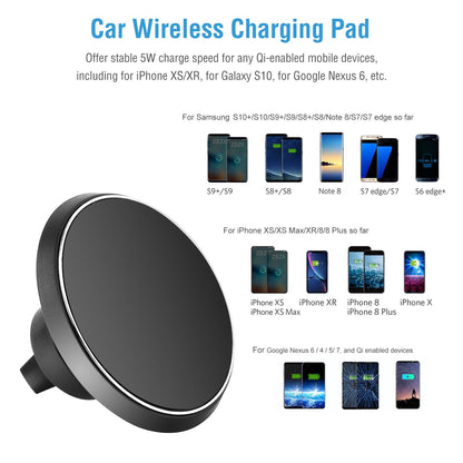 Qi Wireless Car Charger Magnetic Car Phone Charger 5W Charging Pad Air Vent Phone Mount Holder for iPhone XS MAX XR Galaxy S10 S9 Tablet GPS Device