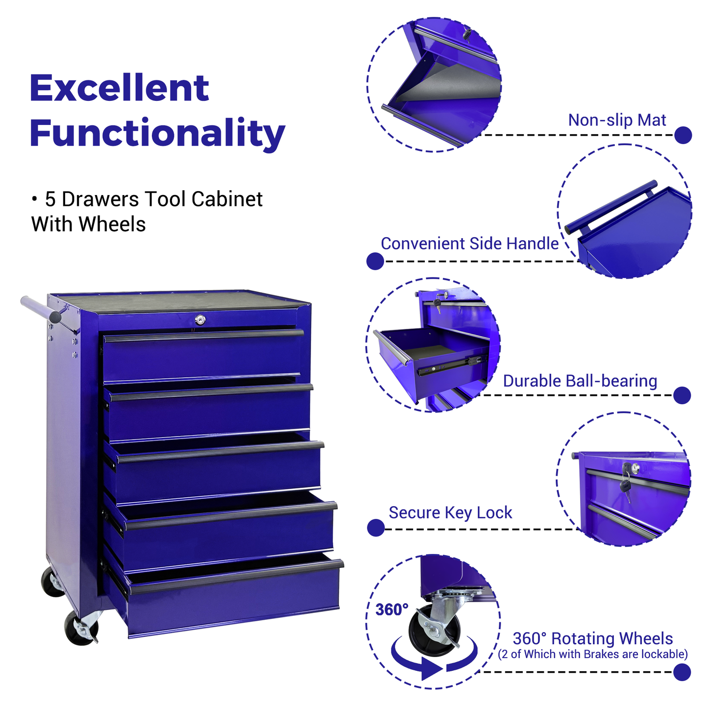 Rolling Metal Tool Chest with 5 Drawers