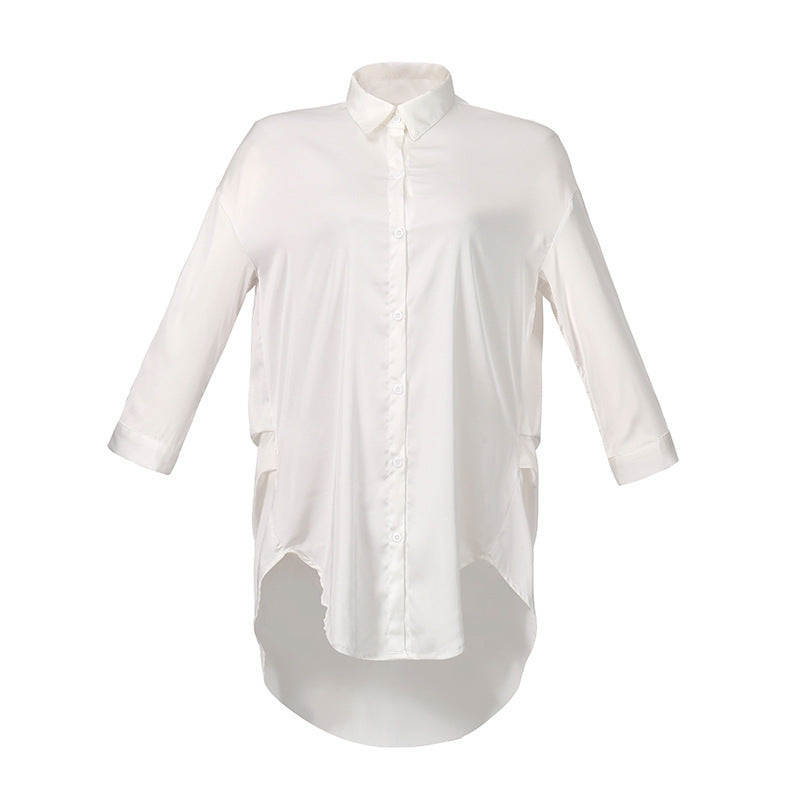 Lady Sexy Loose Plus Size Solid Color Shirt