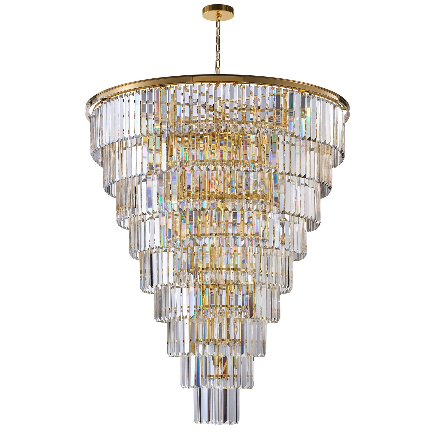48-Inch Gold Tiered Crystal Tube Chandelier