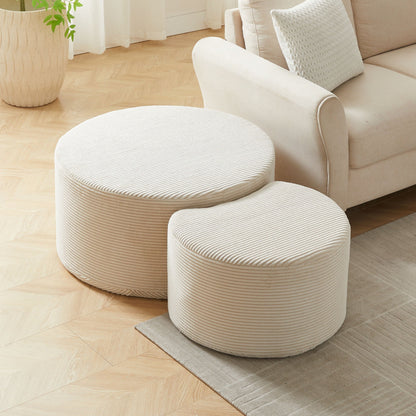 Modern Upholstered Round Coffee Table For Living Room (Set of 2)