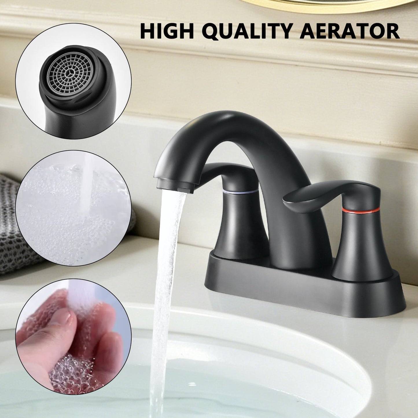 Two Handle 4 Inch Centerset Bathroom Sink Faucet with Pop-Up Drain, Matte