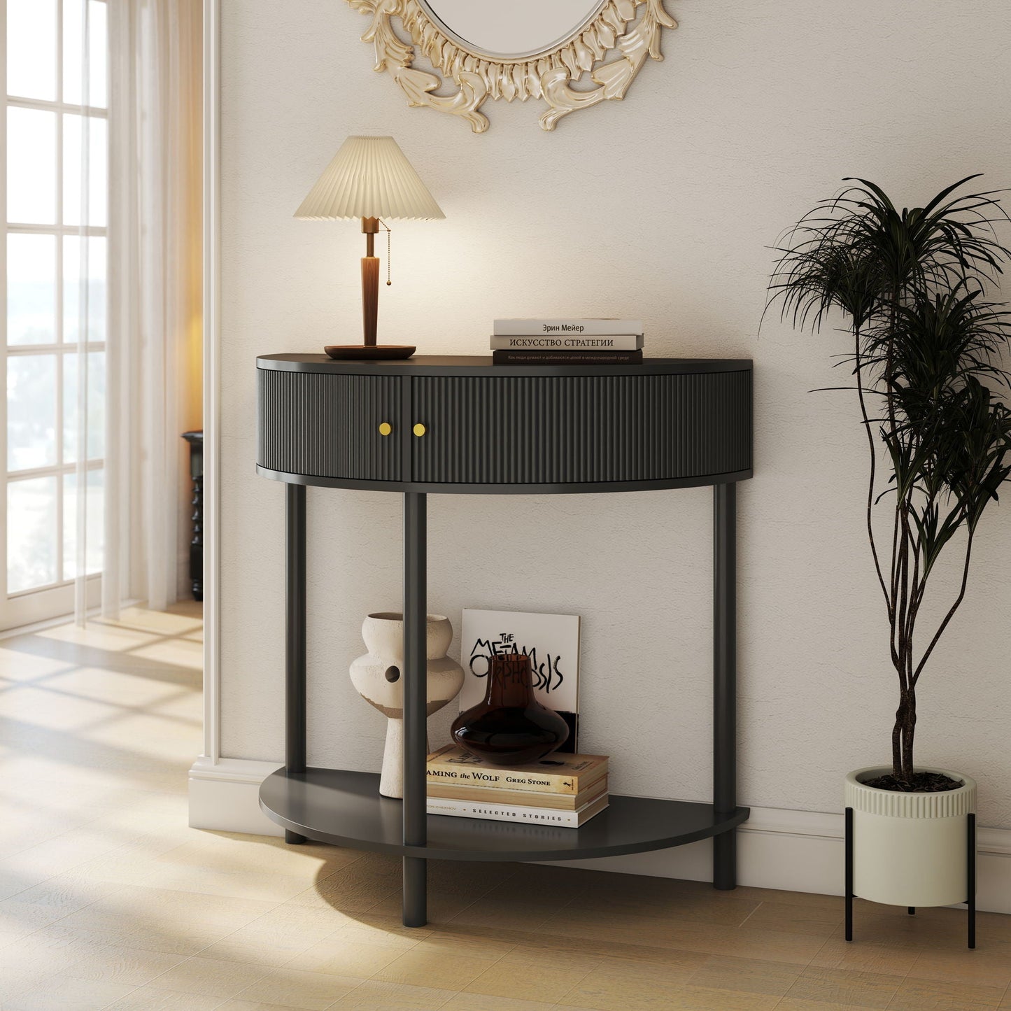 Demi Lune Console Table With 2 Storage Drawers