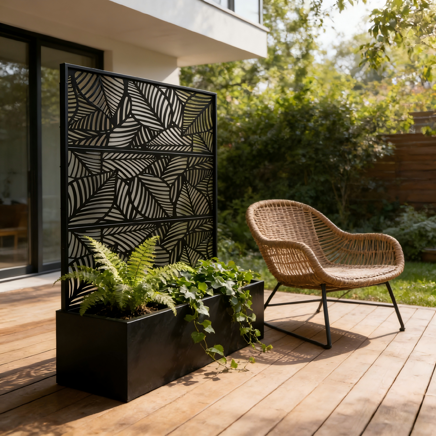 70.87" H × 46.06" W Leaf Pattern Privacy Screen with Planter Box
