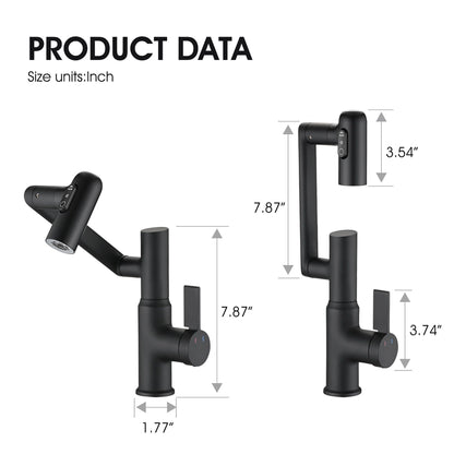 Bathroom Sink Faucet With Spray Function And Temperature Display, Anti Skid Switch, 360 Degree Rotary