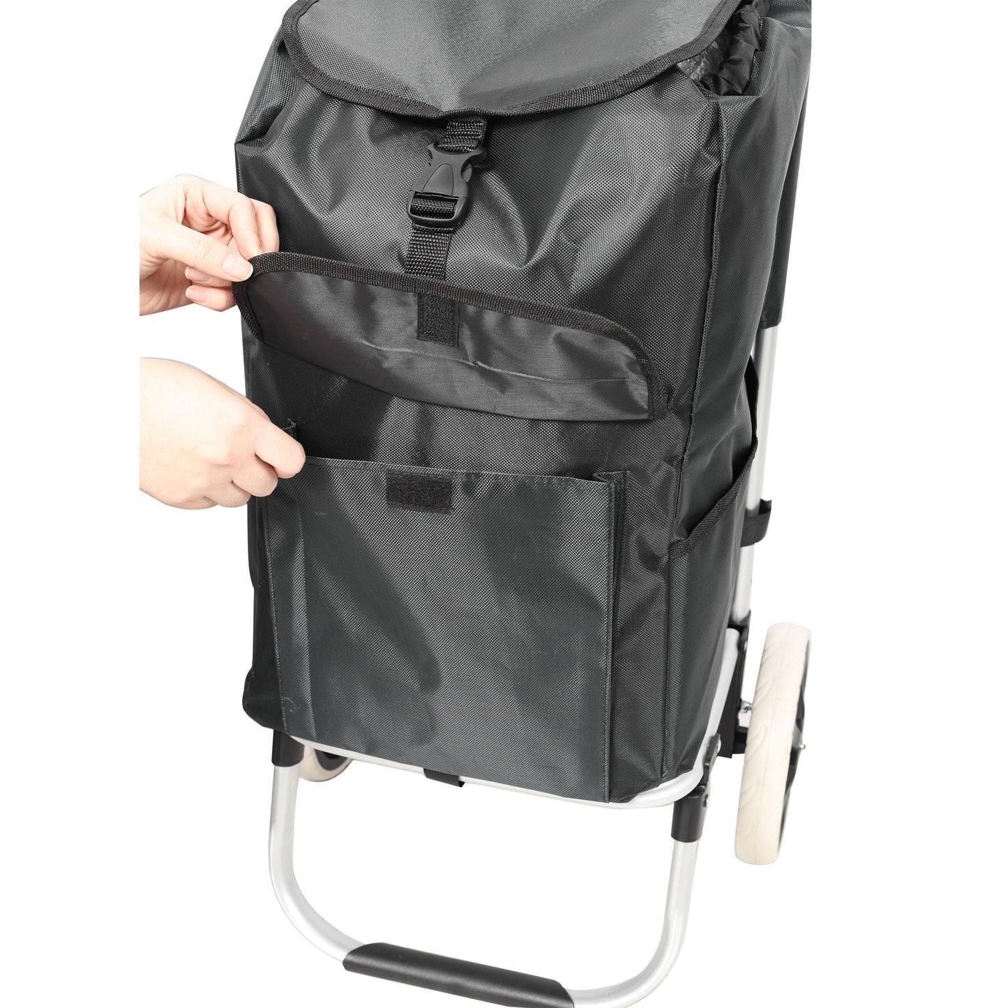 Foldable Shopping Trolley With Wheels And Removable Waterproof Bag - Black