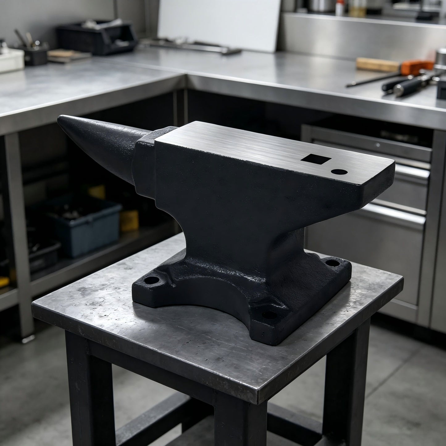 100 Lbs Single Horn Anvil, 4 Holes - Black