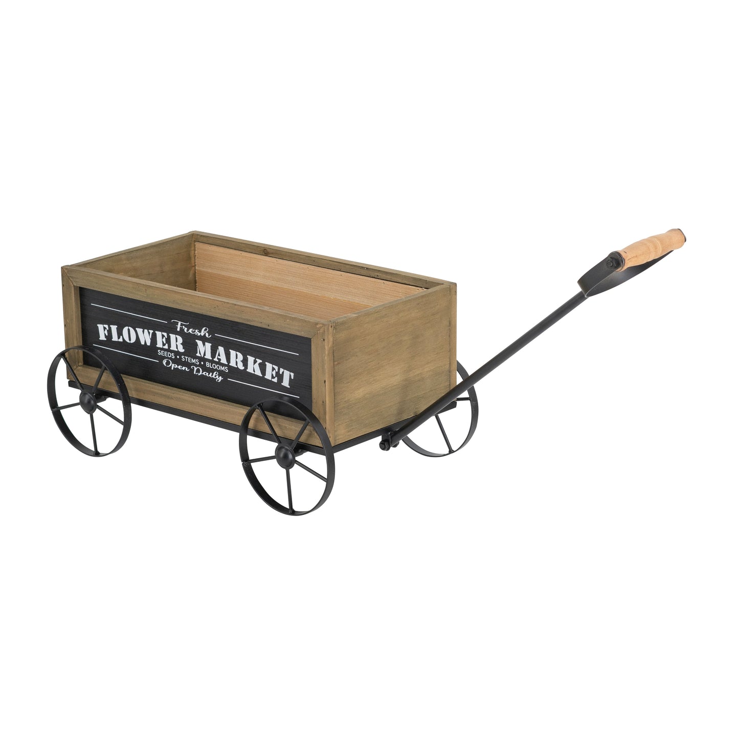 16.5x9.5x8" Rustic Wooden Wagon Planter with Flower Market Sign