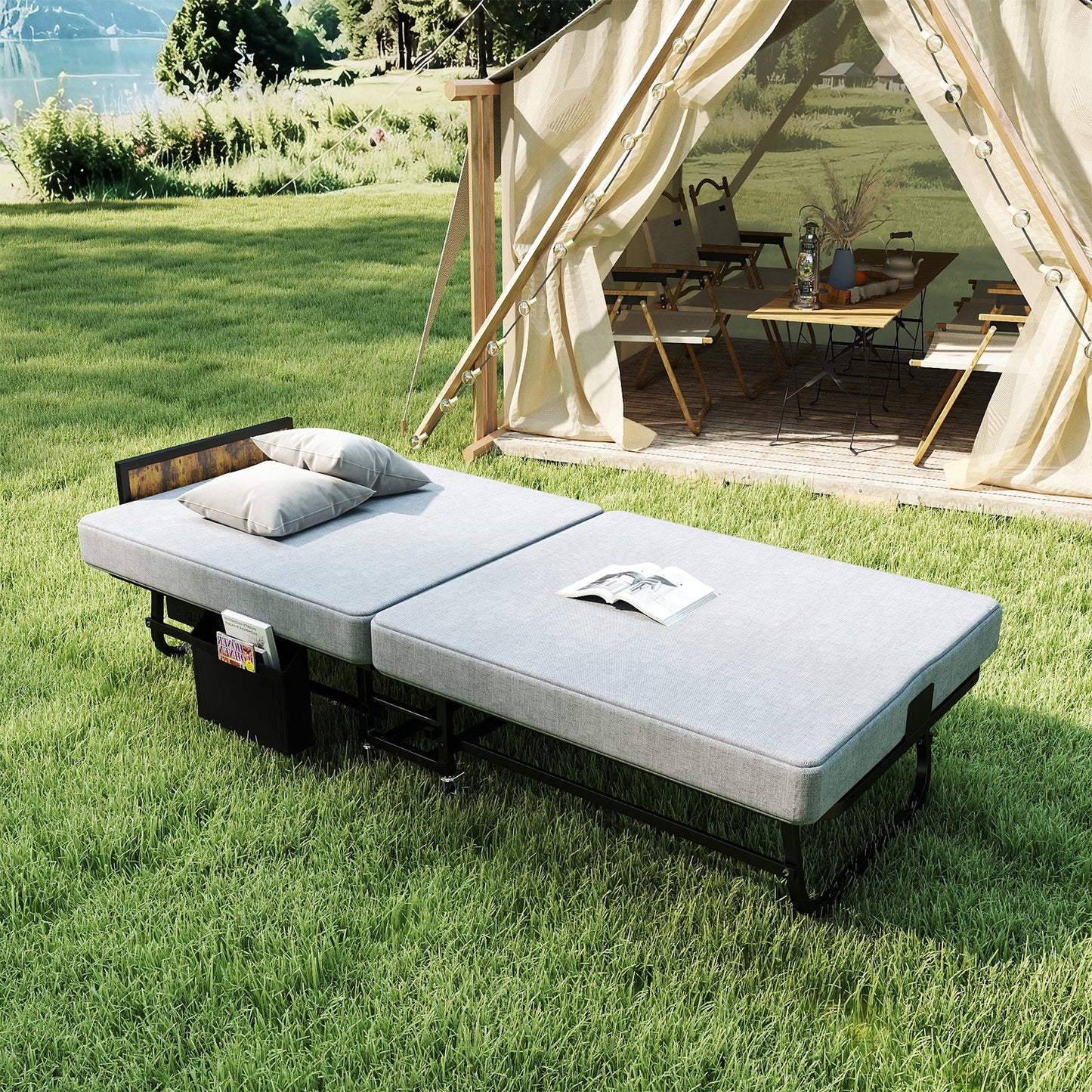 78"×31" Folding Bed with Headboard & USB Charging Station