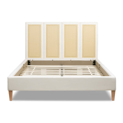 Toscana Queen Upholstered Cane Back Platform Bed